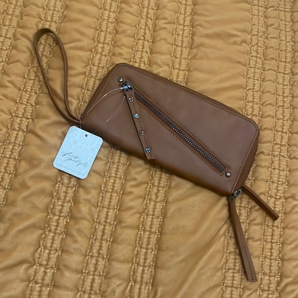 Free People Faux Leather Brown Wristlet - NWT!